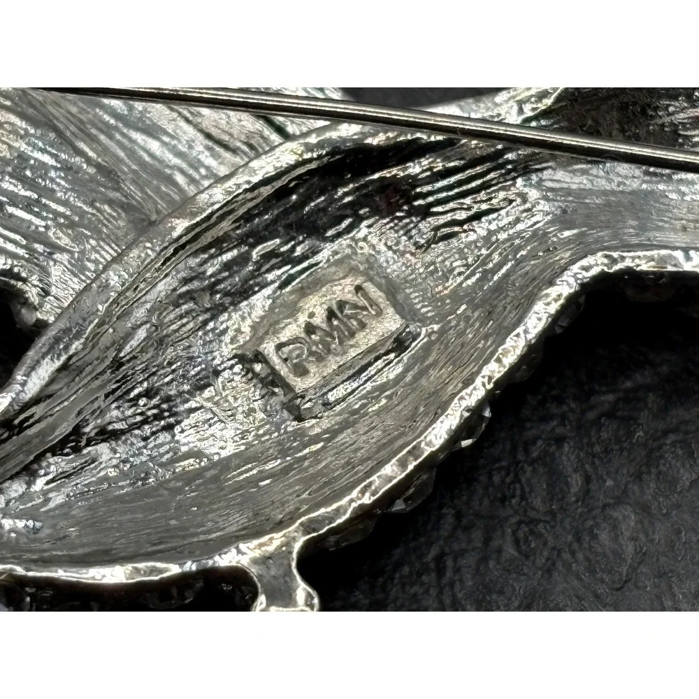 Robert Morris Silver Tone Hummingbird Brooch Crystal Rhinestone Black Enamel Pin